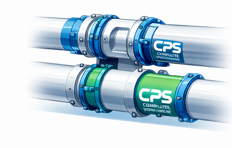 Cartoon-style pneumatic conveying piping with CPS branding